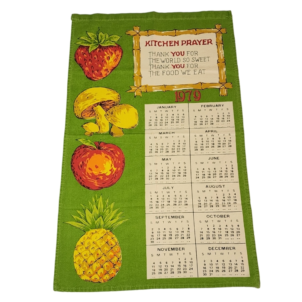Vintage 1979 Kitchen Prayer Calendar Tea Towel Pre Owned Condition